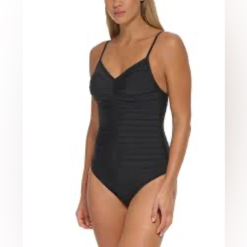 NWT DKNY Solid Pleated V-Neck One Piece
